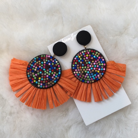 Large Multicolor Rhinestone Fringe Tassel Earrings - Picture 6 of 9